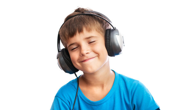 Child Enjoying Music with Headphones on Transparent Background