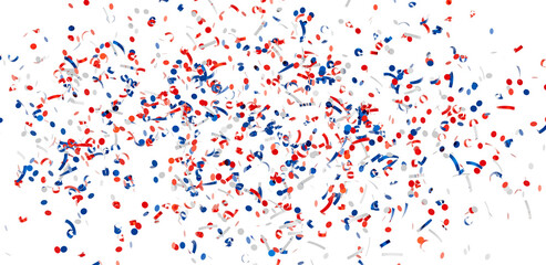 High-resolution image of red, white, and blue confetti falling. Perfect for celebratory designs.