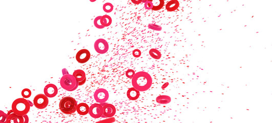 High-quality stock photo of abstract red rings falling on white background. Perfect for design projects.