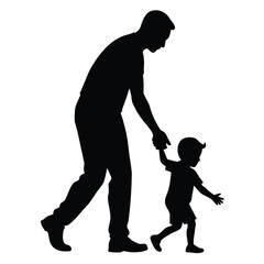 Silhouette of a father teaching his child to walk capturing a cherished family moment white background