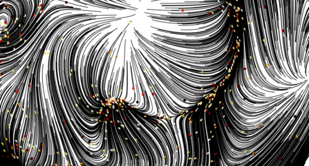 Abstract art featuring swirling black lines, white background, and colorful dots. Great for modern designs.