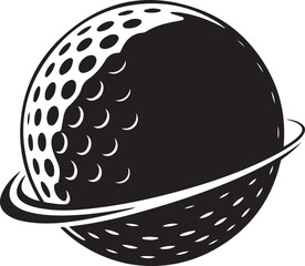 Golf ball with dotted texture on tee in solid black style vector illustration
