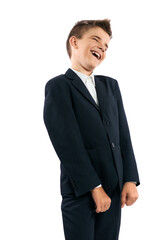 Laughing Boy in Formal Suit on Transparent Background