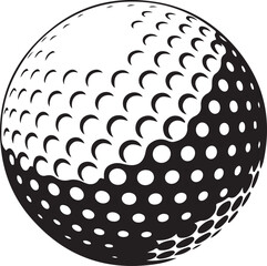 Golf ball with dotted texture on tee in solid black style vector illustration