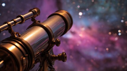 Vintage telescope focusing on nebula