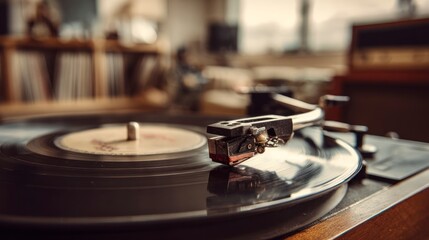 Obraz premium Vintage turntable playing record