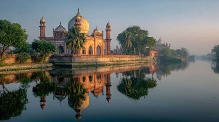 Obraz premium Historical building complex reflection sunrise
