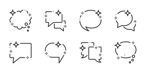 Bubble speech cute sparkle black collection. Y2K kawaii design elements with shine and pattern for posters, banners, apps, websites, etc. Thought bubbles, speaking, talk, speech, cloud icons, symbol.	
