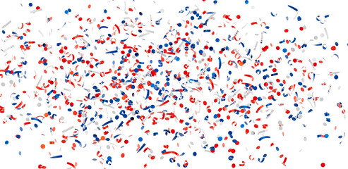 Festive confetti background with red, white, and blue colors. Perfect for celebrations and holidays.