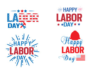 Happy Labor day emblems. Set of lettering labels for USA Labor Day 