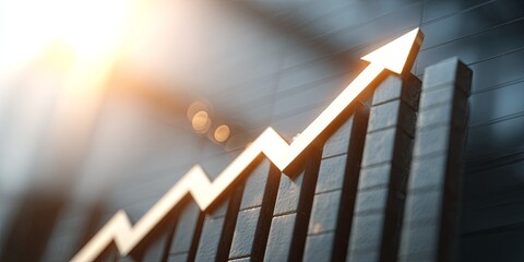 Rising Business Growth Graph with Arrow Illustrating Success and Progress in Bright, Natural Light Setting