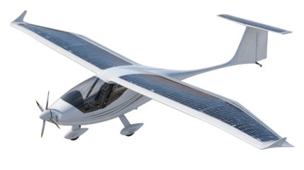 Solar-Powered Electric Aircraft background isolated on a Transparent background, PNG file.