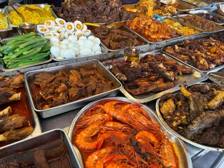 Variety of Traditional Mamak Dishes at a Nasi Kandar Stall