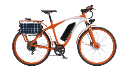Solar-Powered Electric Bike on the Road background isolated on a Transparent background, PNG file.