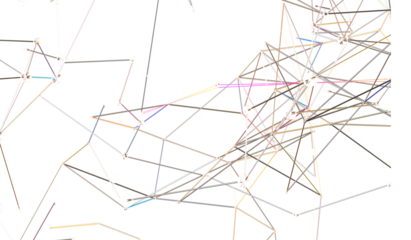Colorful abstract background image of interconnected lines and dots, representing network connections or data flow.