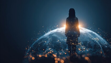 Silhouette figure on planet Earth