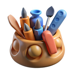 Obraz premium A set of art tools in a container isolated on transparent background