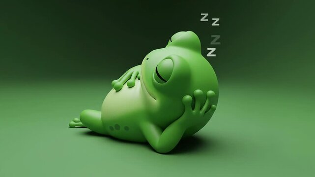 Cute Cartoon Green Frog sleeping