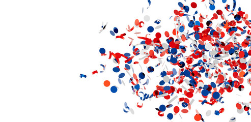Festive red, white, and blue confetti falling. Perfect for patriotic holidays or celebrations.