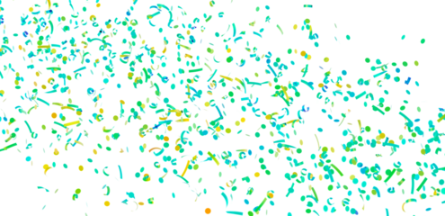 Bright teal, green, and yellow confetti on white. Perfect for party invitations, banners, and celebrations.
