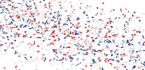 Festive confetti background with red, white, and blue streamers. Perfect for celebrations and holidays.