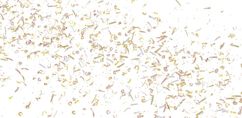 Celebrate with this festive image of gold and beige confetti falling on a white background. Perfect for party invitations or celebratory design