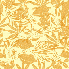 Tropical Foliage Golden Leafy Overlays on Pale Yellow