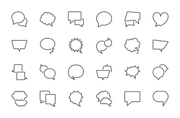 Speech bubble icon set. Thought bubbles, mind, speaking, talk, speech, cloud, different forms and shapes symbol. Speech bubble comic collection. Vector illustration. Editable stroke. Flat design.	
