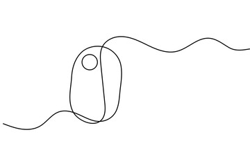 
Computer mouse one line drawing of minimalist vector icon with black and white background
