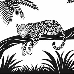 Jaguar Lying On A Tree In Jungle Vector Illustration on white background. © art vector