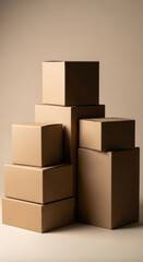A stack of cardboard shipping boxes ready for delivery or storage isolated on transparent background