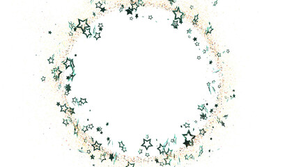 Perfect for festive designs, cards, and backgrounds.  Circular frame with teal stars and glitter.