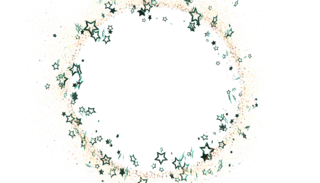 Perfect for festive designs, cards, and backgrounds.  Circular frame with teal stars and glitter.