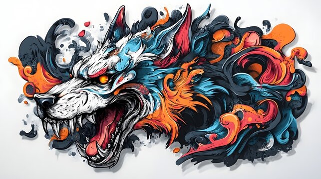 Fierce Fiery Creature Surreal Abstract Painting Vibrant Colorful Design