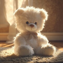 Adorable Fluffy Teddy Bear in Warm Sunlight