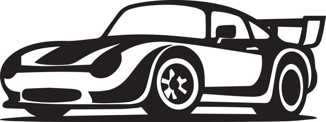 Professional silhouette style vector minimal racing car logo design, sleek automotive icon illustration, simple black sports car emblem for motorsports, speed, racing teams, automotive branding, garag