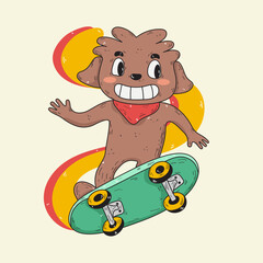 Illustration Cute Cartoon Dog Skater on Skateboard