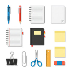 Collection of essential office and school supplies arranged neatly