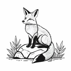 Obraz premium Fox image vector. Fox Sitting and Resting on a Rock in Nature Vector Illustration