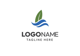 Green leaf and blue wave logo isolated on white background for branding