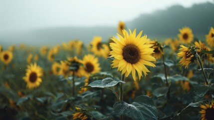 Fototapeta premium Misty sunflower field