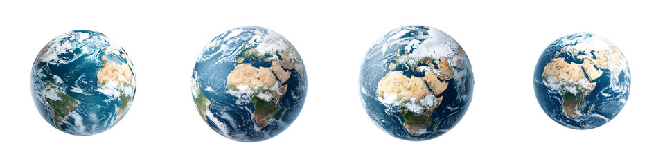 Fototapeta premium Earth Planet Globe Set. Different Views of the World on White Background.
