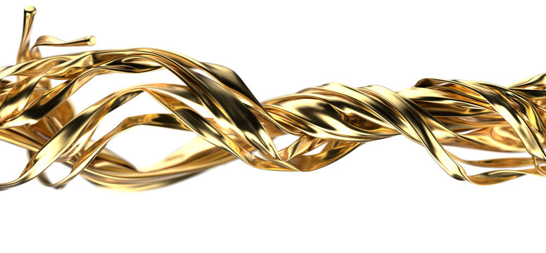 Fluid Metallic Fabric: Abstract 3D Gold Cloth Illustration for Dynamic Designs