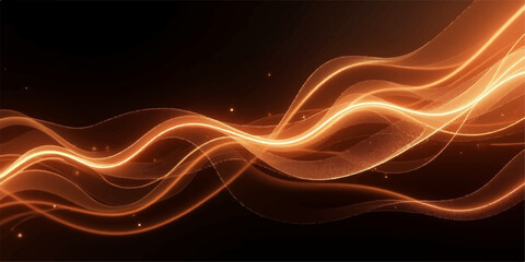 Vector illustration of a dynamic red light wave flowing over a black background, with abstract lines and fractal patterns