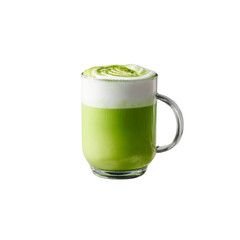 Creamy Matcha Latte in Glass Mug - Japanese Green Tea Drink