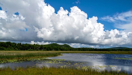Obraz premium Vast wetland with dramatic clouds