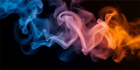 Smooth waves of colorful smoke flow across a black background, forming a swirling abstract design with soft textures