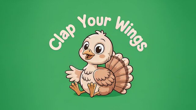 cute cartoon turkey chick clapping wings thanksgiving concept