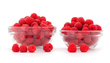Raspberries in a glass bowls.