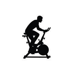 Silhouette of a man exercising on a spinning bike isolated on white background for fitness, sport, and healthy lifestyle